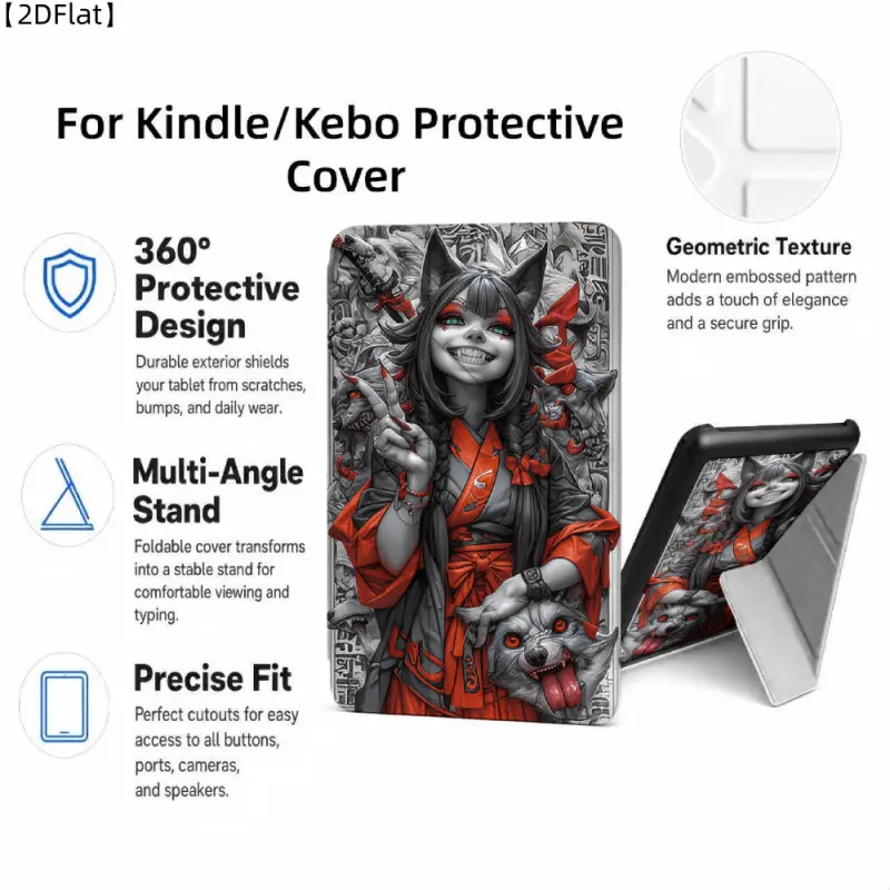 For Kindle/Kobo/Tolino Case, with stand Cat Girl With Fox And Red Robe for New Kindle 11Th 2019, for Kindle 11th Generation Case for Kindle 11Th (2022/2024), 6-Inch, 7-Inch Kindle Paperwhite 12Th Generation 2024 Vision Color (2024) /Vision 6 (2021）/Shine