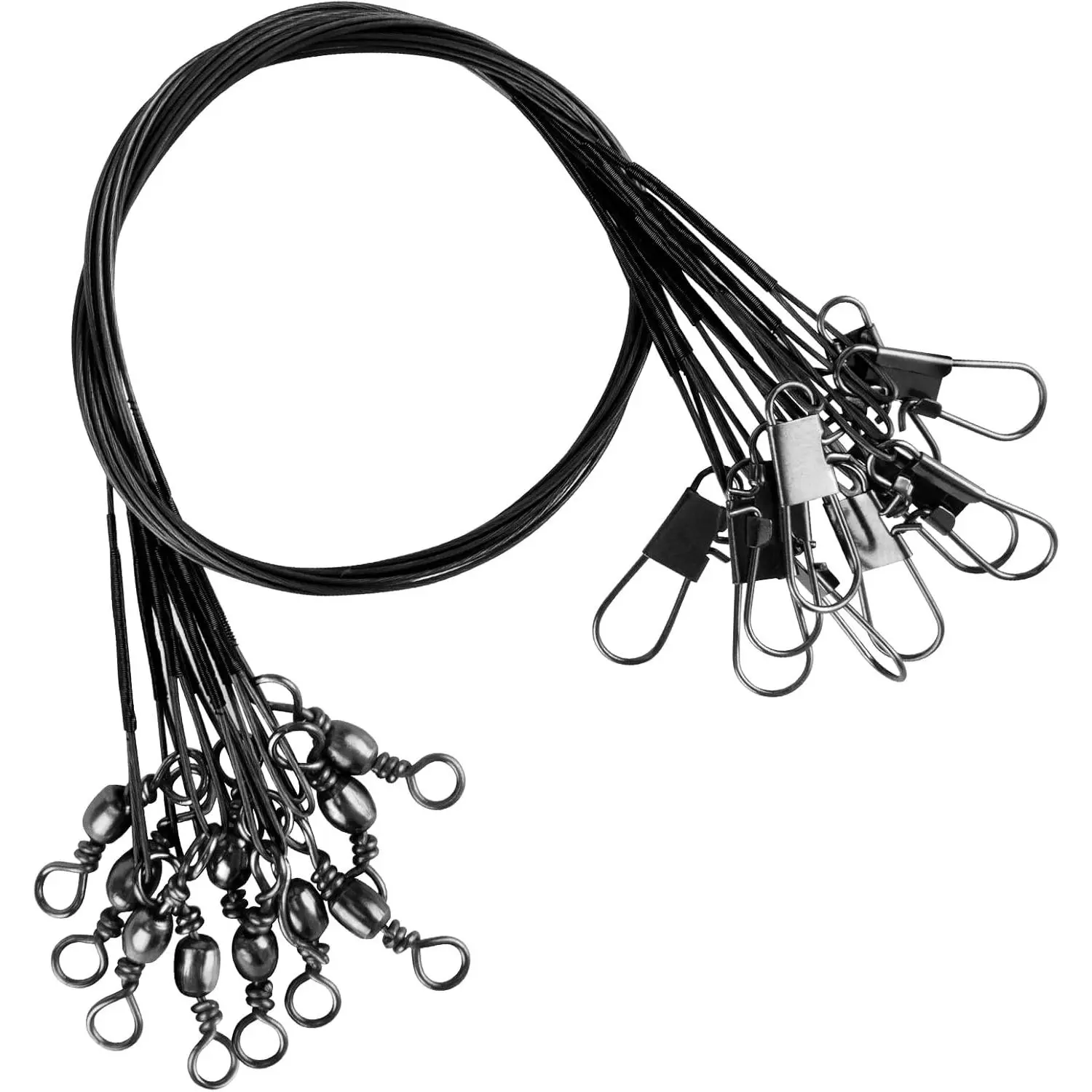 50-Pack Fishing Leaders, Fish Line Stainless Steel Wire with Swivels Snap, High-Strength 30LB Hi-Low  Fishing Wire Leader Fishing Tackle Gear Connector for Lures Baits Rigs Hooks