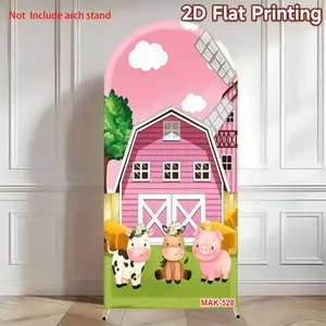Pink Farm Animal Barn Arch Backdrop Cover White Black Cow Pink Plaid for Kids Birthday Party Baby Shower Party Decor Background, Party Decoration Supplies, Yard Sign Banner