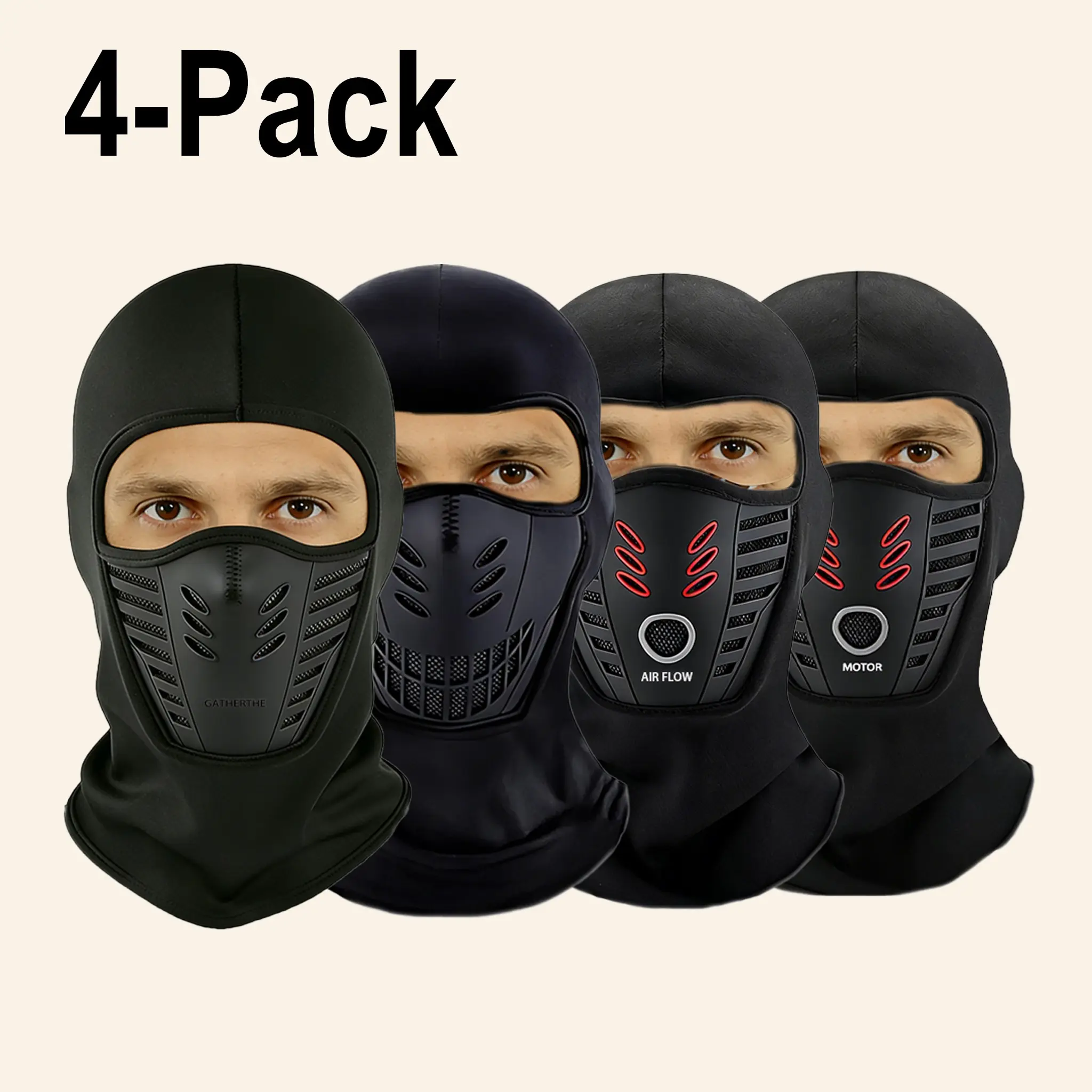 4-Pack Headgear Set, Balaclava Hat, Motorcycle Face Mask, Outdoor Sports Mask, Outdoor Cycling Helmet, Unisex, Ideal for Hiking, Fishing, Riding, All Seasons