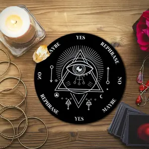 Pendulum Board Set Wooden Dowsing Divination Board Metaphysical Message with Crystal Divinity Pendulum Necklace for Witchcraft Wiccan Wand Altar Supplies, 3.9 Inch(Black board with black pendant)