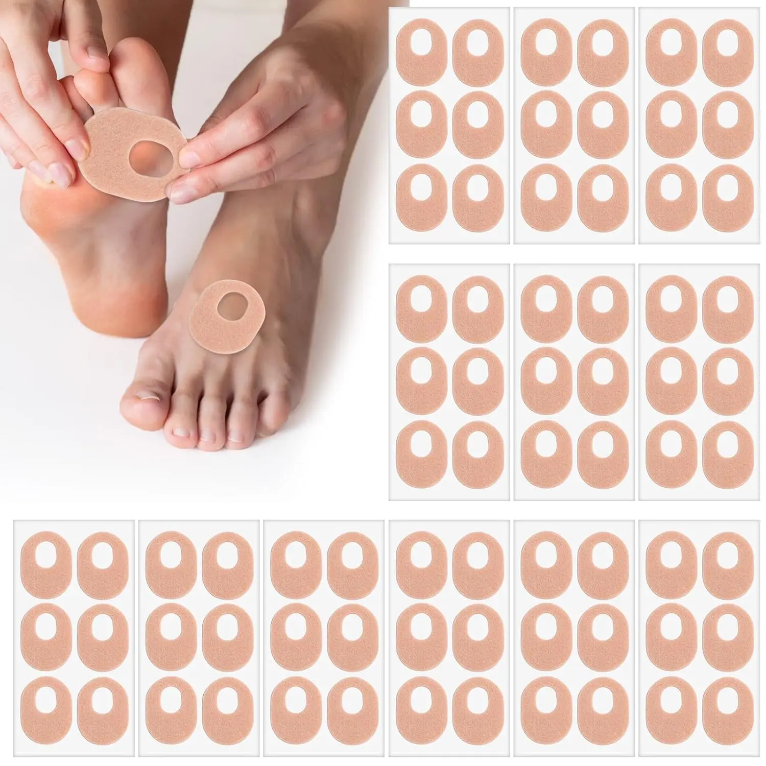 72 Pcs Callus Pads Soft Felt Callus Cushion Pads for Bottom of Foot Self Adhesive Foot Callus Cushions, Corn Pads for Feet for Men and Women Pain Relief Foot Care, Beige, Oval Shape
