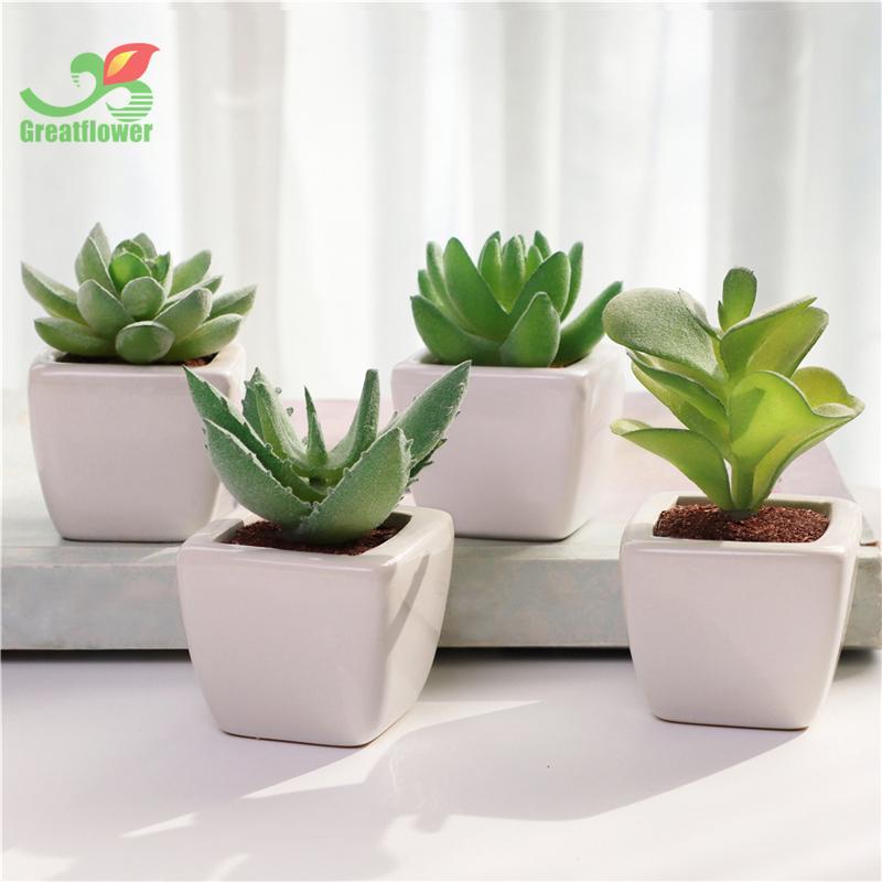 Artificial Potted Succulent, 4pcs Desktop Mini Decorative Simulation Plant Decoration, Mini Plastic Faux Bonsai Ornaments for Home Decor, Fake Plastic Plants