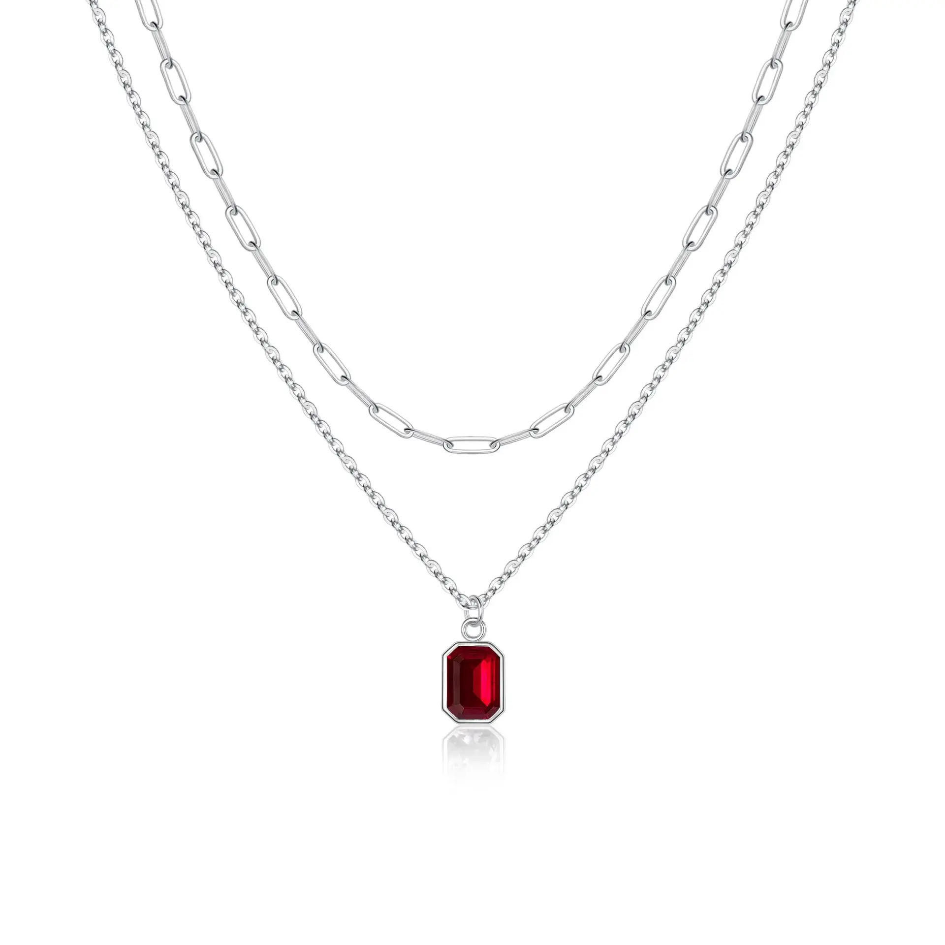 2Pcs Dainty 304L Stainless Steel Necklaces Set for Women Non Tarnish, Trendy Blue Green Cubic Zirconia Emerald Pendant Birthstone Waterproof Silvery Necklaces Birthday Daily Vacations, Party Wear, Jewelry, Holiday Gift