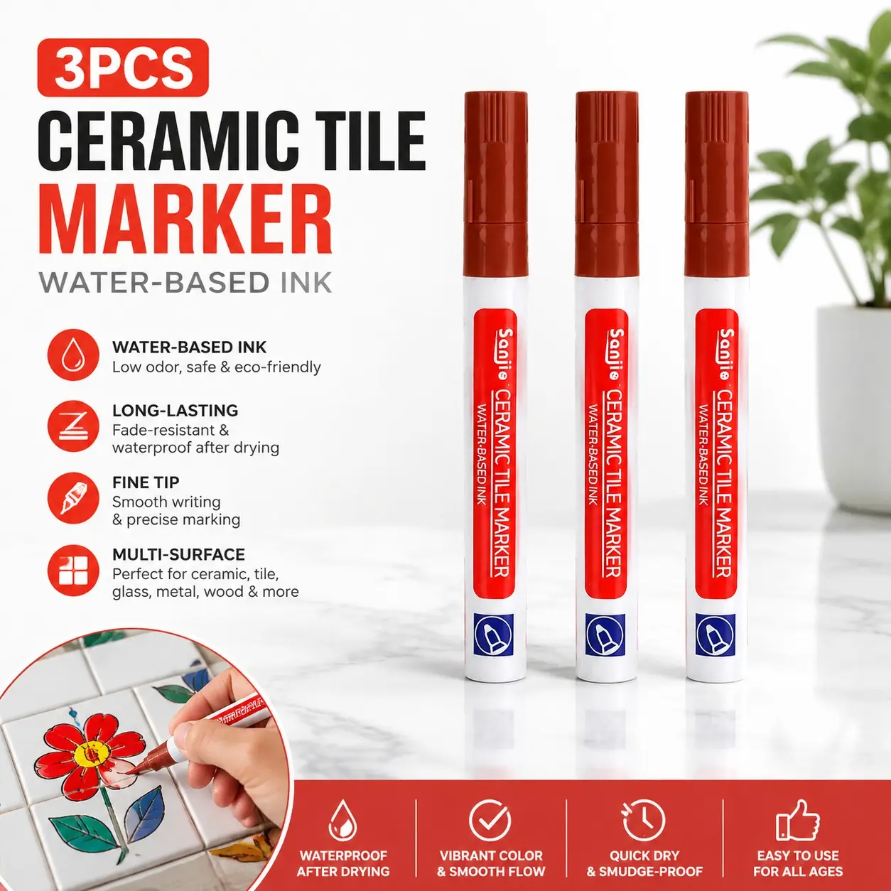 Waterproof Tile Marker Pen, Grout Repair Tool, Wall Seam Filler, Ceramic Sealant, Multiple Colors Available, Waterproof Feature, Ideal for Bathroom & Floor Tiles, Bathroom Seals, Anti Leak