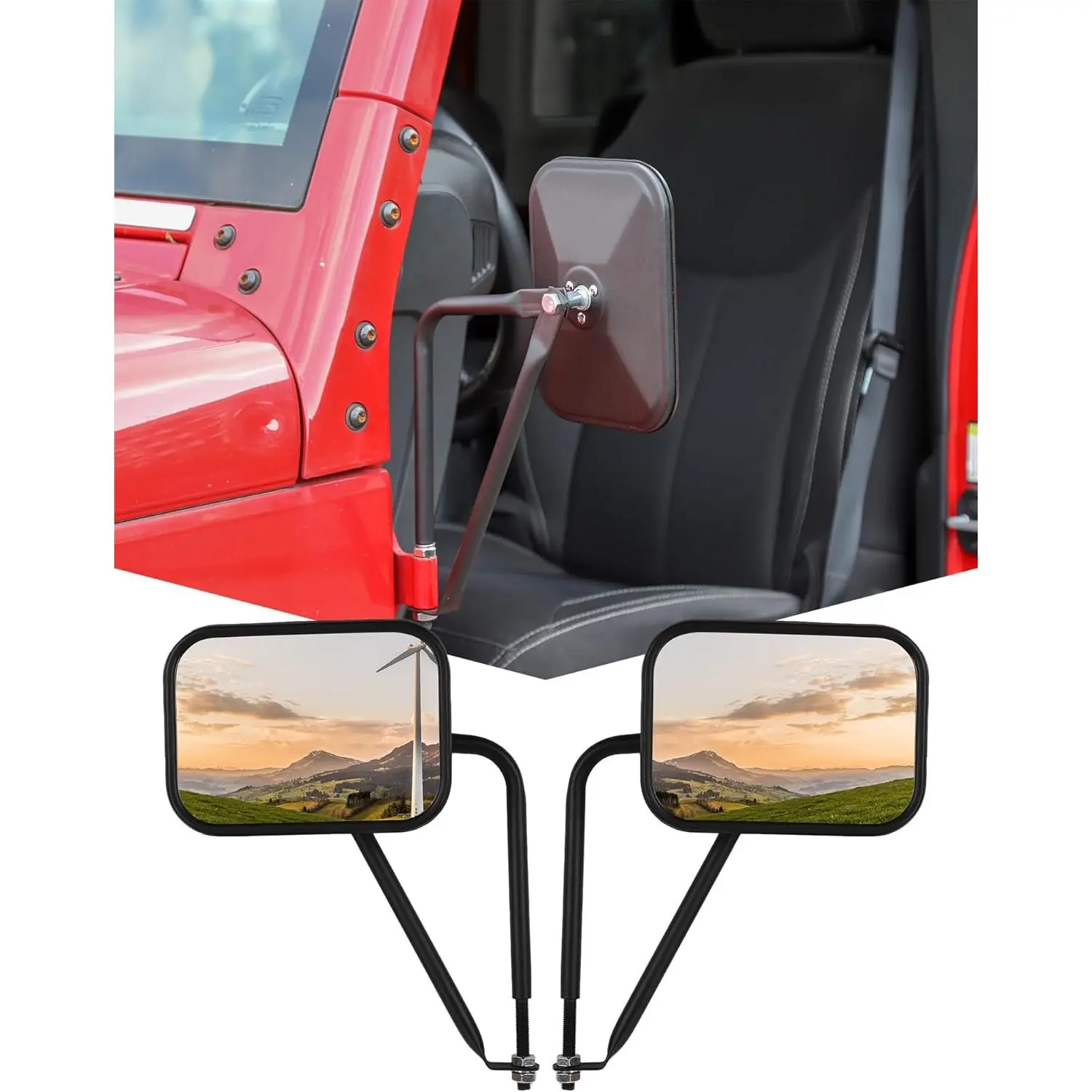 Side Mirrors Square Doorless Rear View Quick Release Mirrors for Jeep Wrangler CJ YJ TJ JK JL & Unlimited, Textured Black