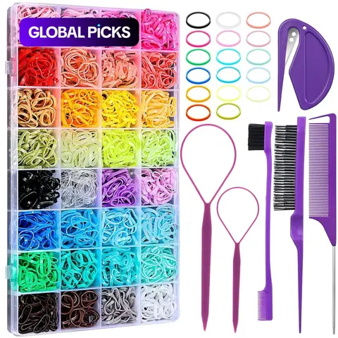32 Colors Small Hair Rubber Bands, 16 Styling Tools, 2000 Pcs Elastic Hair Ties, Mini Bands with Elastic Cutter, Hair Accessories for Girls #GLOBAL PICKS