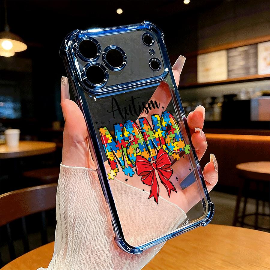 Autism Awareness Design Four Comer Ant-Fall Phone Case Transparent Electroplated Protective Cover for iPhone 17 16 Pro Max 15 Air Plus 14 13 12 11E