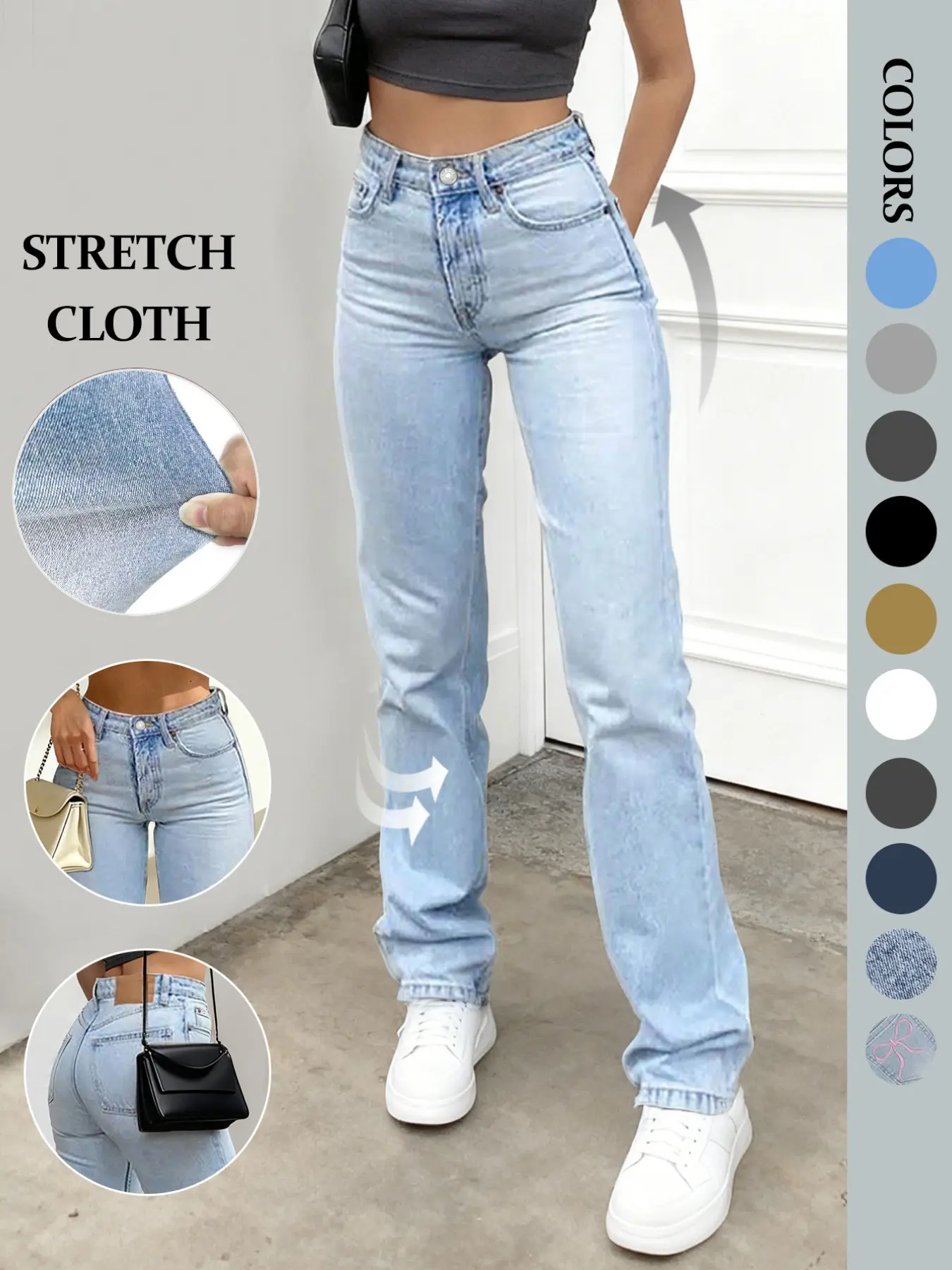 NVFelix Women's Light Wash Straight Leg Jeans, Comfortable ElasticDenim,Casual Fashion for Daily Wear and OutdoorActivities, 2026 Spring Fall Clothes