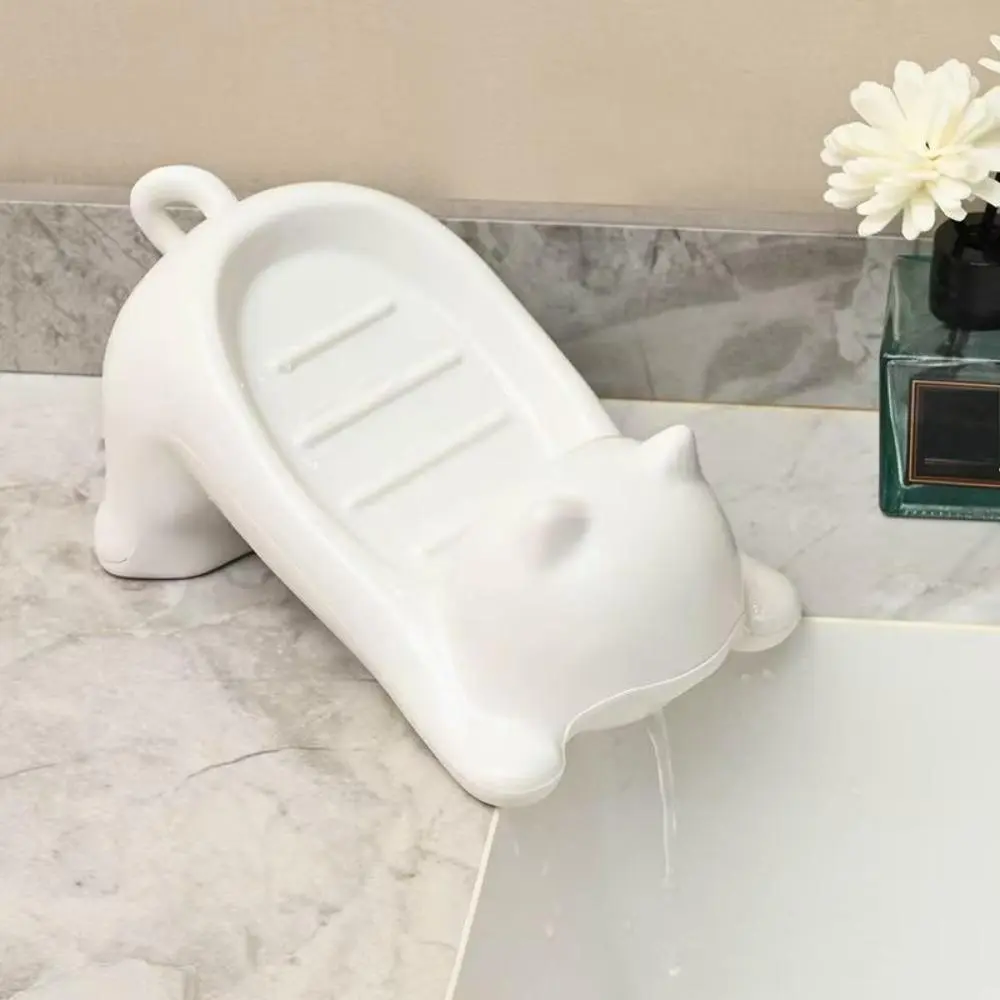 Cute Cartoon Cat Soap Dish, Durable Plastic Drainable Holder, Compact and Washable Accessory for Bathroom Shower Storage, Soap Holders, Waterproof, Daily, Decorative, Leak-Proof, Portable, Standing