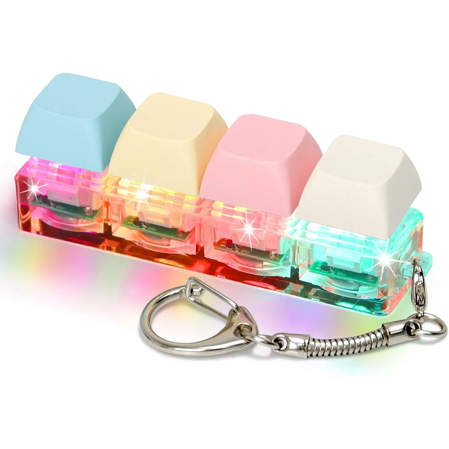 4-in-1 LED Clicker Keyboard Fidget Toy Keychain for Adults - Abs, PC, Zinc Material, Color Changing Stress Relief Anxiety Decompression Sensory Fun (Macaroon1)