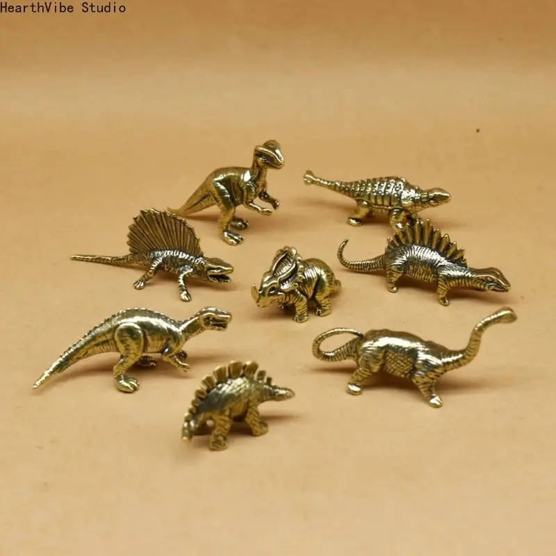 Baroque Dinosaur Statue Set of 3, Bronze PVC Jurassic Mini Figurines for Collectors, Tabletop Home Decorative Ornaments