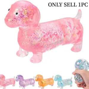 Shiny Soft Dachshund Squishy Toy, Bubble Gum Stress Relief Ball, Fidget Toy for Anxiety Relief, Ideal Gift for Kids & Adults, Sparkly Squishies