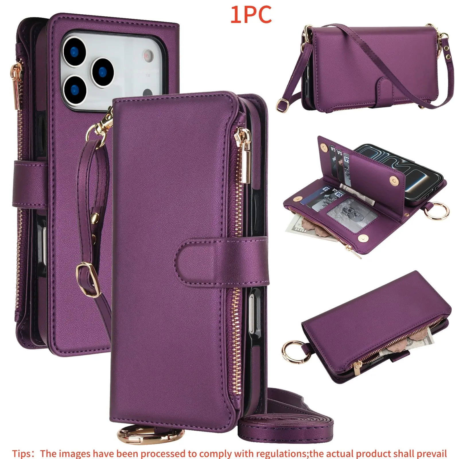 Multifunctional Wallet for iPhone 17/16e/15/14/13/12/11 Pro Max, RFID Blocking Zipper Card Holder, Flip Cover Design, Shockproof Case, Protective Shell, Unisex