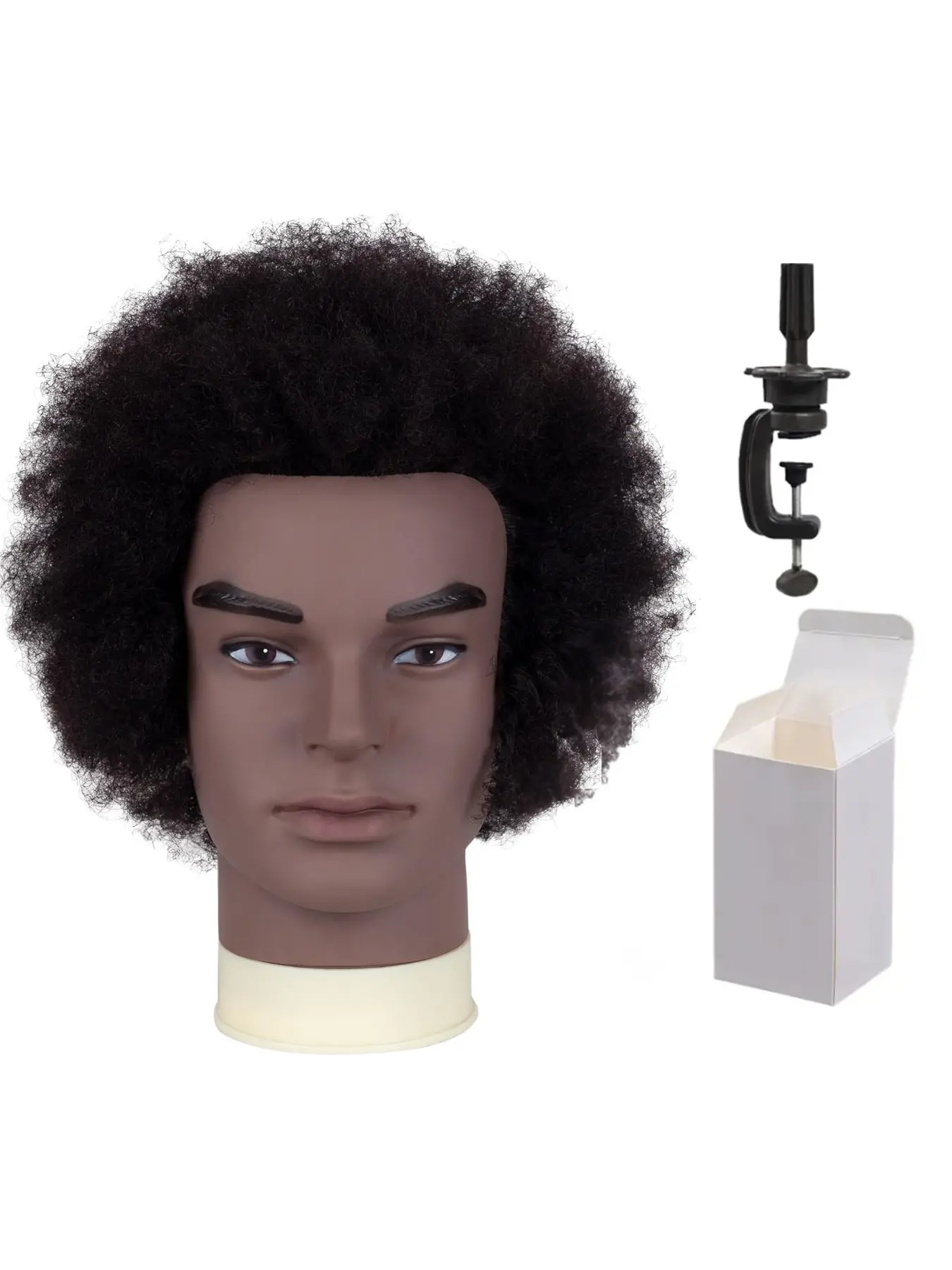 Men's Practice Head, Explosive Realistic Haircut Dummy, Mannequin Head, Training Mannequin Head, 100% Human Hair, Coily Texture, Ideal for Barbershop Competitions, Braiding