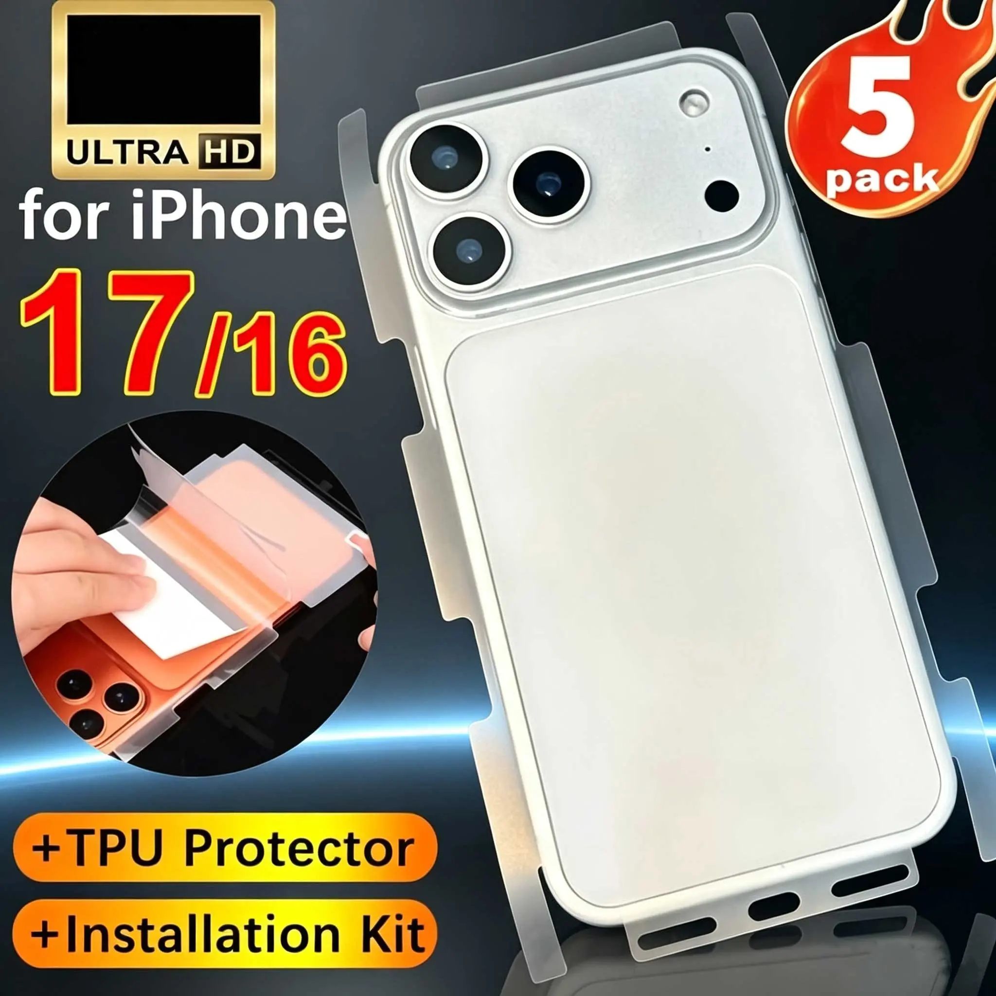 5 pcs Full Cover Back Hydrogel Film Compatible With iPhone 17 Pro Max/Air/16/15/14/13/12/16 Pro/15 Pro Max/Plus Clear Protective Screen Protector Film
