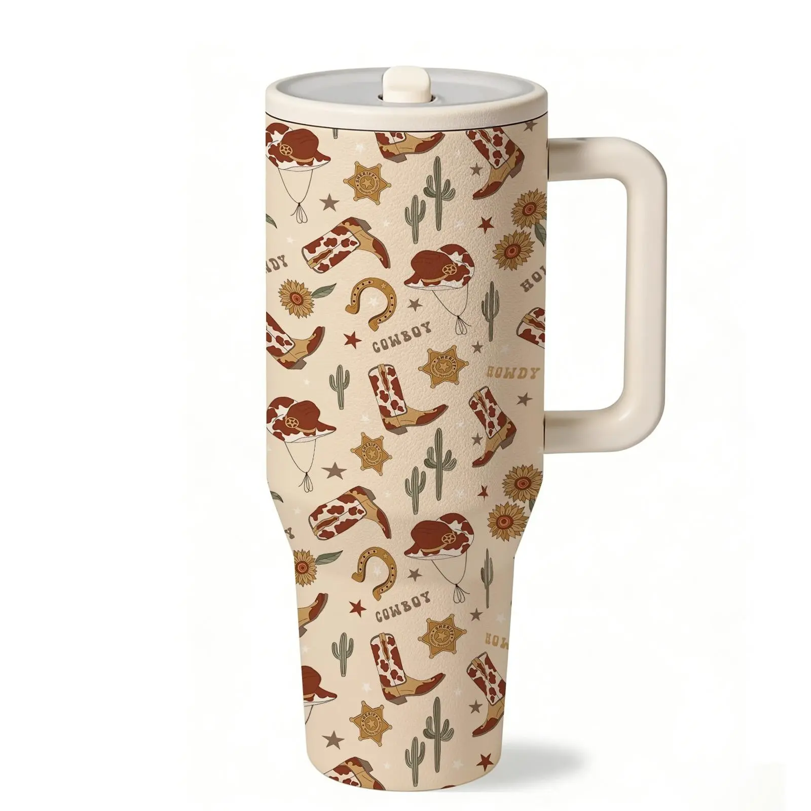 1 Pc 40oz Western Cowgirl Insulated Mug Tumbler, Stylish Tumbler, Cowboy Style Thermal Cup with Handle, Double-Wall Stainless Steel, Leak-Proof for Hot and Cold Drinks, Keeps Warm 12 Hours Cold 24 Hours, Gift for Women and Men