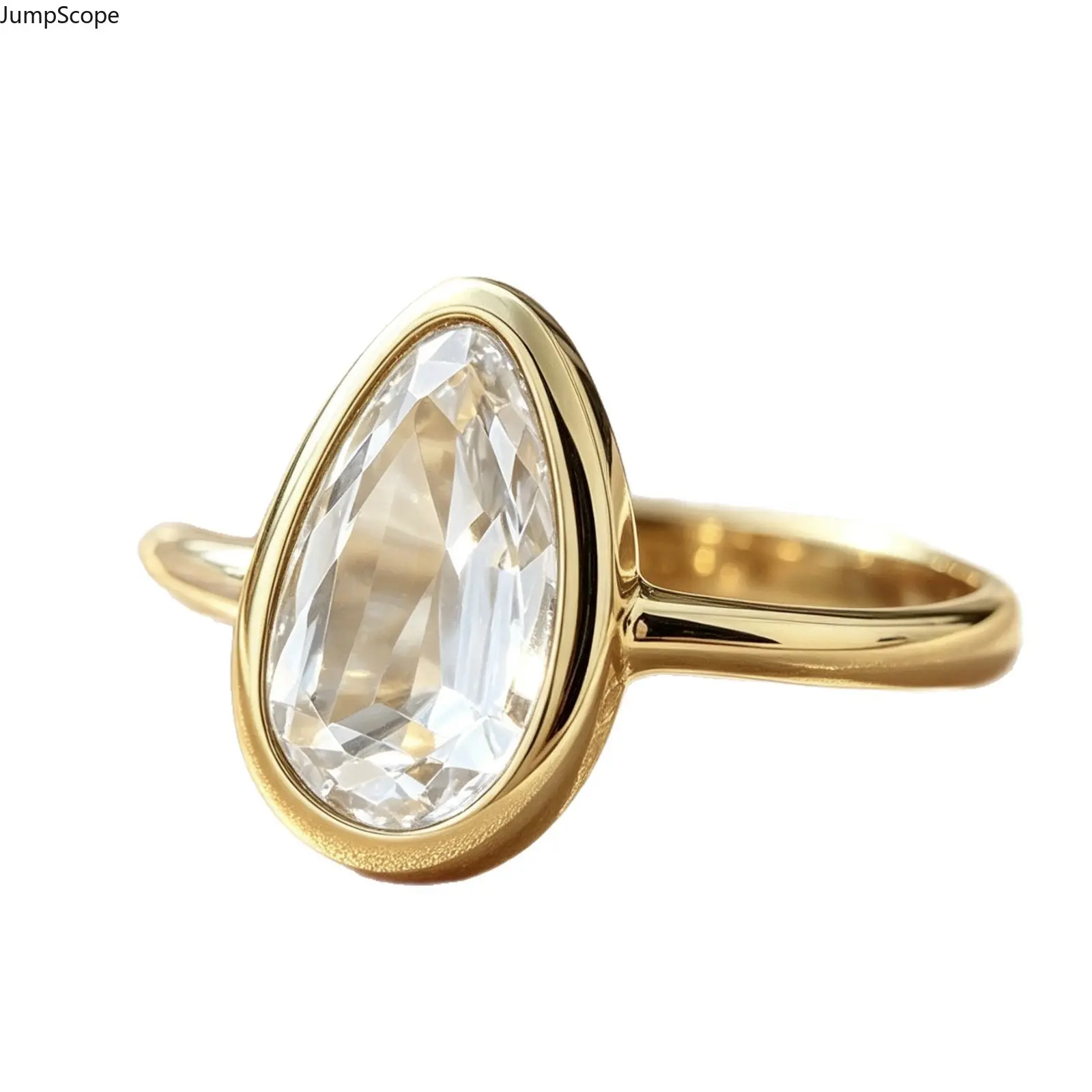 14K Gold Plated Pear Teardrop Cut White CZ Full Bezel Solitaire Ring For Women, Minimalist Ins Dainty Stackable Band For Daily Casual Promise Birthday Gift For Her