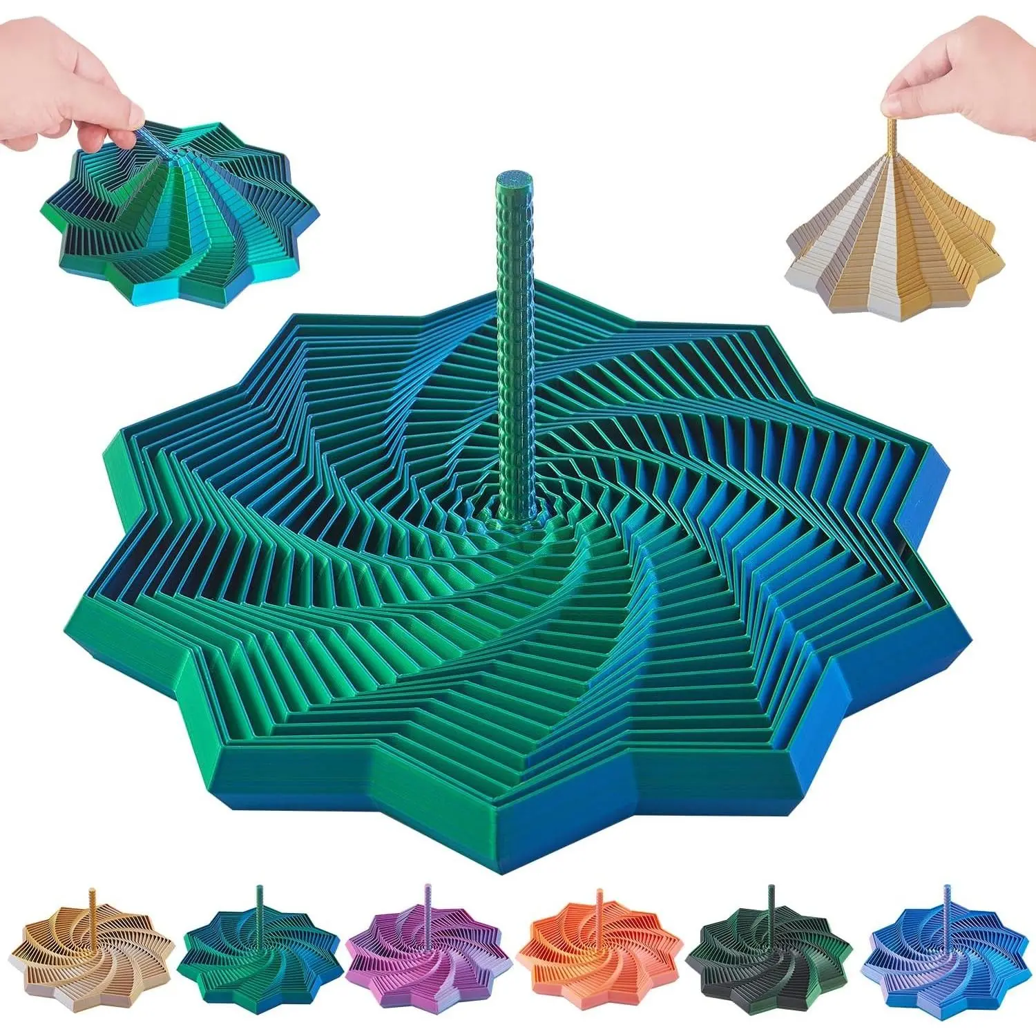 Large 3D Expanded Sensory Fidget Star Toy with Handle - Blue-Green Stress Relief Item for Adults, Multi-Color Entertainment Pack