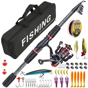Sea Rod Set Long Cast Fishing Reel Rod Bag Combo, Fake Lure Minnow Lever Hook, Complete Fishing Kit for Outdoor Enthusiasts, Fishing Rods and Reels