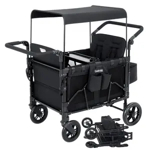 4 Seater Stroller Wagon, All-Terrain, Premium Wagon Stroller for Kids with Safety Harness, Snack Tray, Removable Canopy, Swivel & Fixed Wheels, One-Step Brake, Green