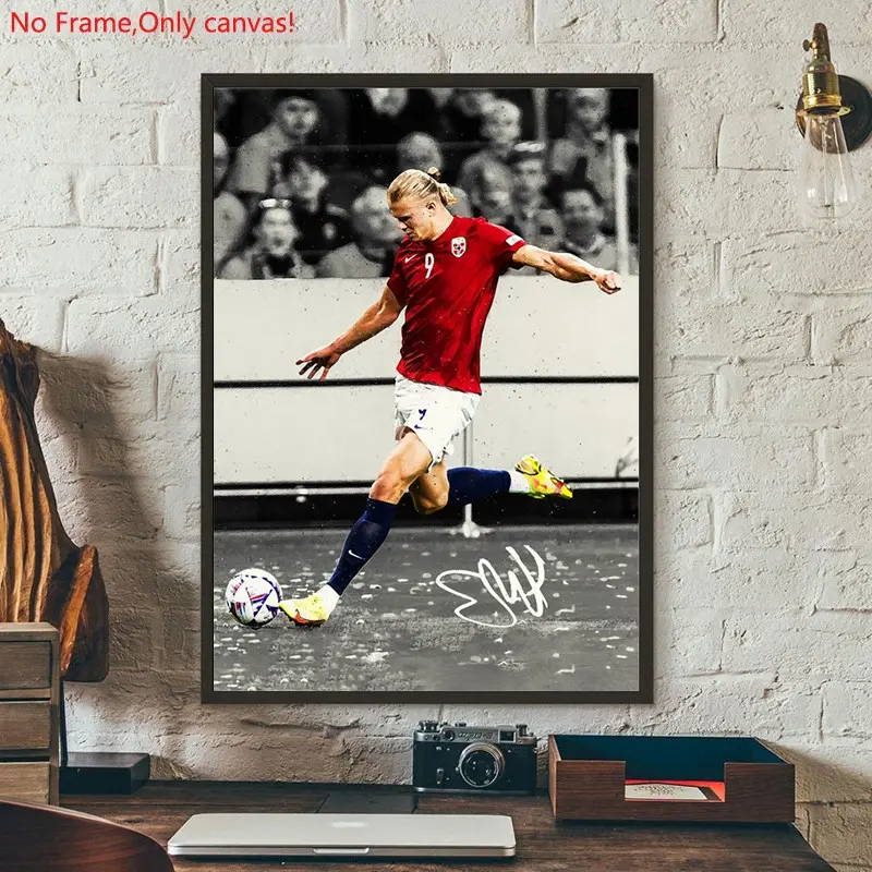 1 piece/set frameless canvas painting print poster, Classic Football player art, Erling Haaland, a perfect gift for football loves, ideal gift for bedroom, living room, dorm hallway, kitchen, mural, wall decoration, room decor