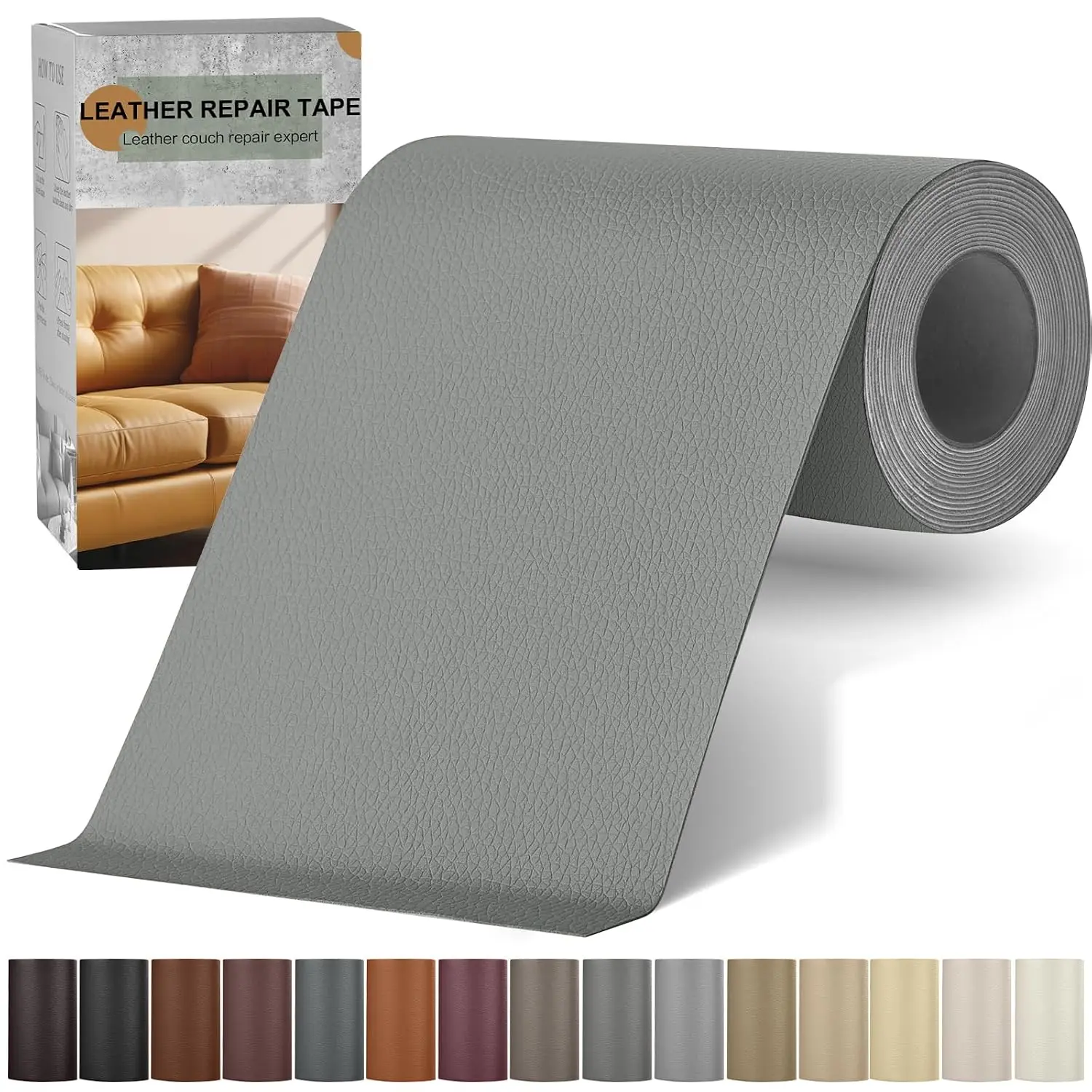 Leather Repair Tape, Self Adhesive Leather Repair Patch Kit Dark Grey | 4" x 63" Leather Patches for Furniture,  Vinyl Repair Tape for  Seat, Couch, Upholstery, Sofa, Chair