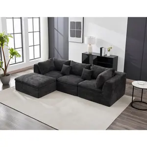 140" Modular Cloud Sectional Sofa with Ottoman, L or U-Shape Chenille Couch, 5-Seater Deep Memory Foam – No Assembly – Black/Beige/Gray