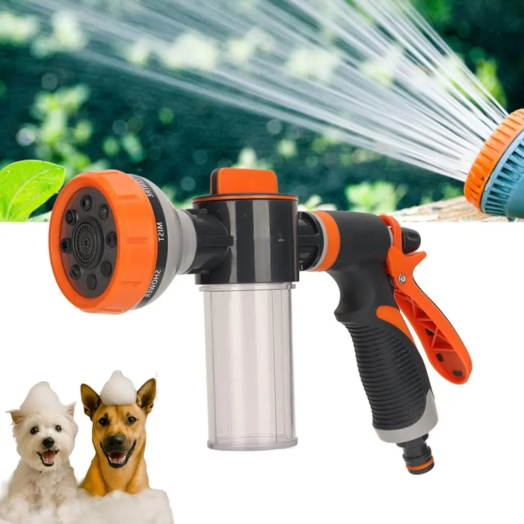 Deshedding Nozzle for Dogs, Garden Hose Nozzle,8 Patterns Hose Sprayer High Pressure,Heavy Duty Dog Wash,Metal Water Hose Nozzle, Dog Shampooer Hose Attachment for Soap, Garden Hose Dog Washer,  8-in-1 Sprayer Mode Garden Hose Nozzle