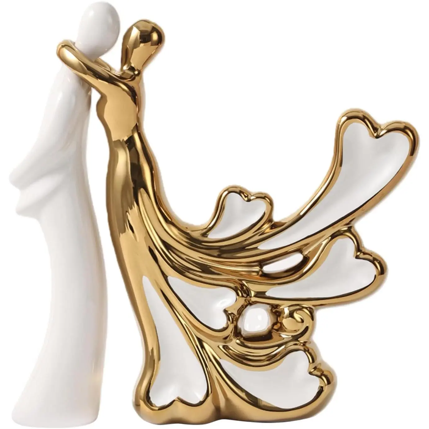 Ceramic Couple Statues Lover Sculpture Modern Home Decor Aesthetic Abstract Decorative Statue Table Decorations for Living Room Bedroom Dining Table Centerpiece Office (White and Gold)