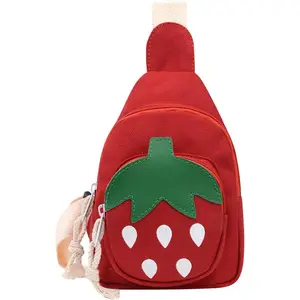 Small Sling Backpack Rabbit Strawberry Design Mini Backpack for Girls Adjustable Shoulder Strap Zipper Closure 8x5x2 Inches 0.2 liters