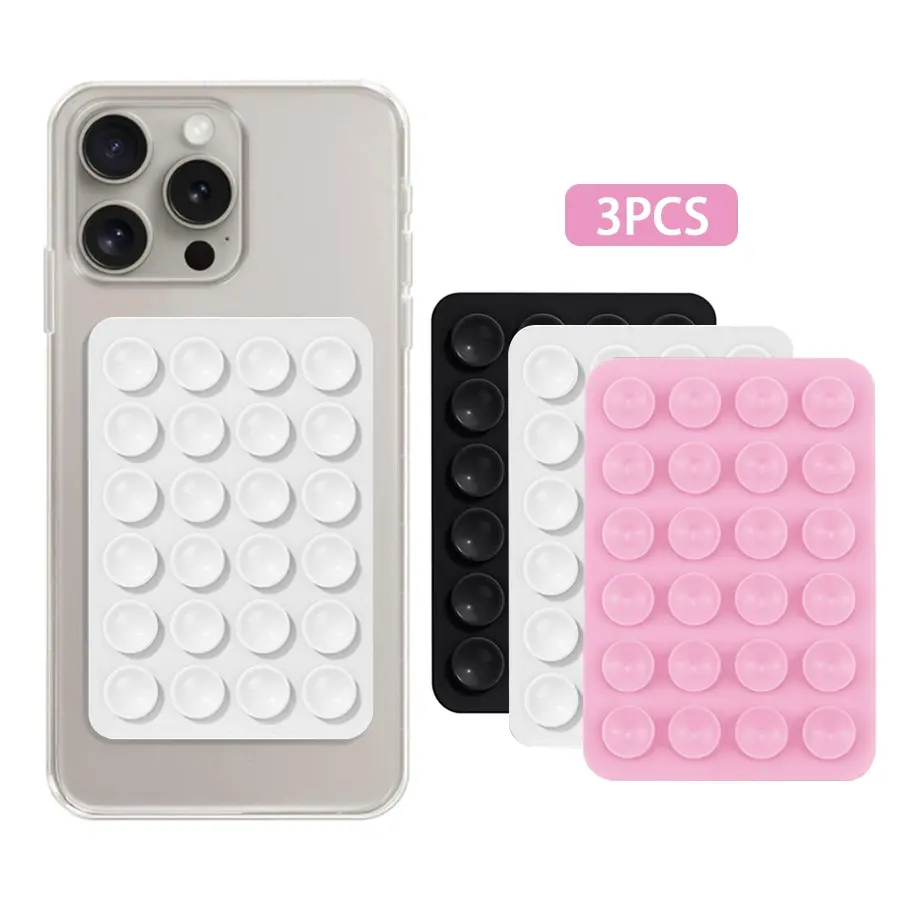 3-Piece Silicone Suction Cup Set, 24 Enhanced Suction Cups, Hand-Free Phone Stand, Durable, Compatible with iPhone and Android