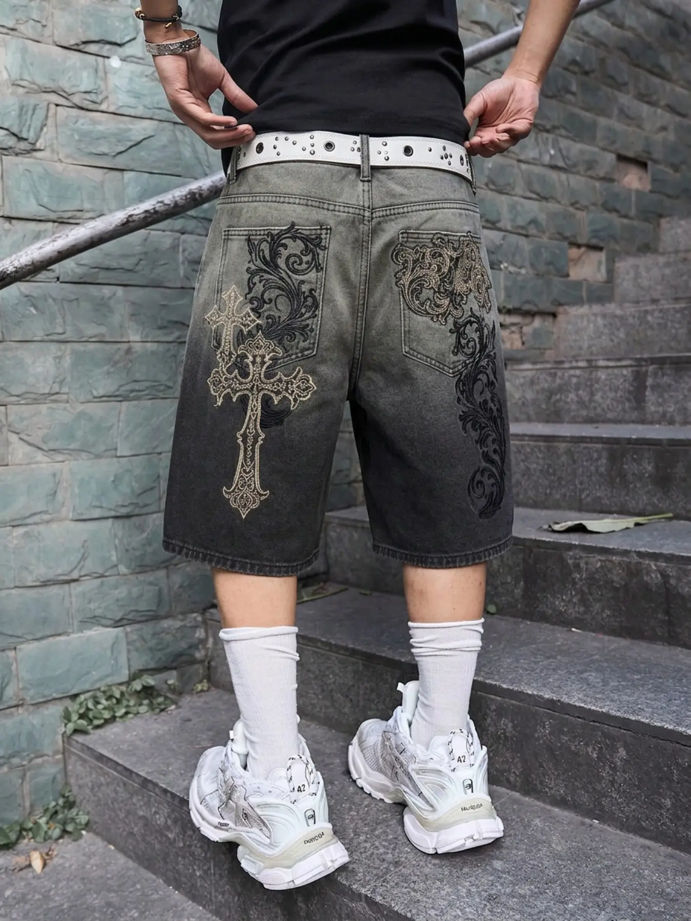 Men's Street Style Aesthetic Denim Shorts, Streetwear Casual Loose-Fit Baggy, Breathable Cotton, All-Season Wear, Graphic Pattern, Summer Gym Shorts, Fashionable Summer Shorts