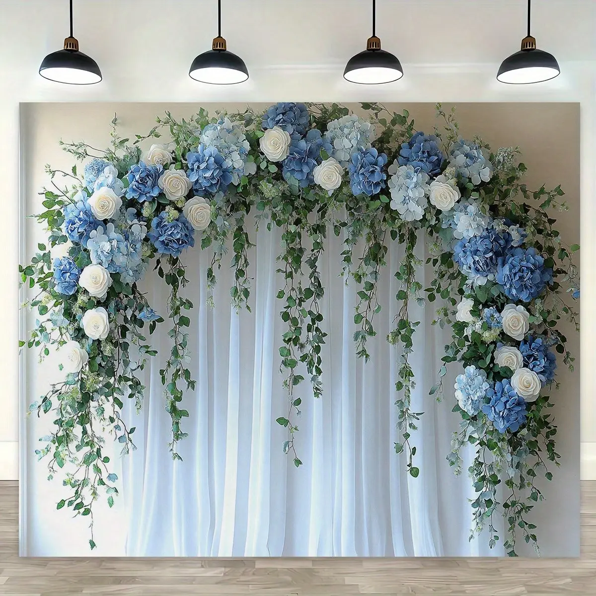 Elegant Blue And White Floral Arch Photo Backdrop Banner, Lightweight Party Decoration Supplies With Exquisite Blue Flowers & White Accents, Ideal For Weddings, Birthdays, Gift Option, No Power Supply Needed