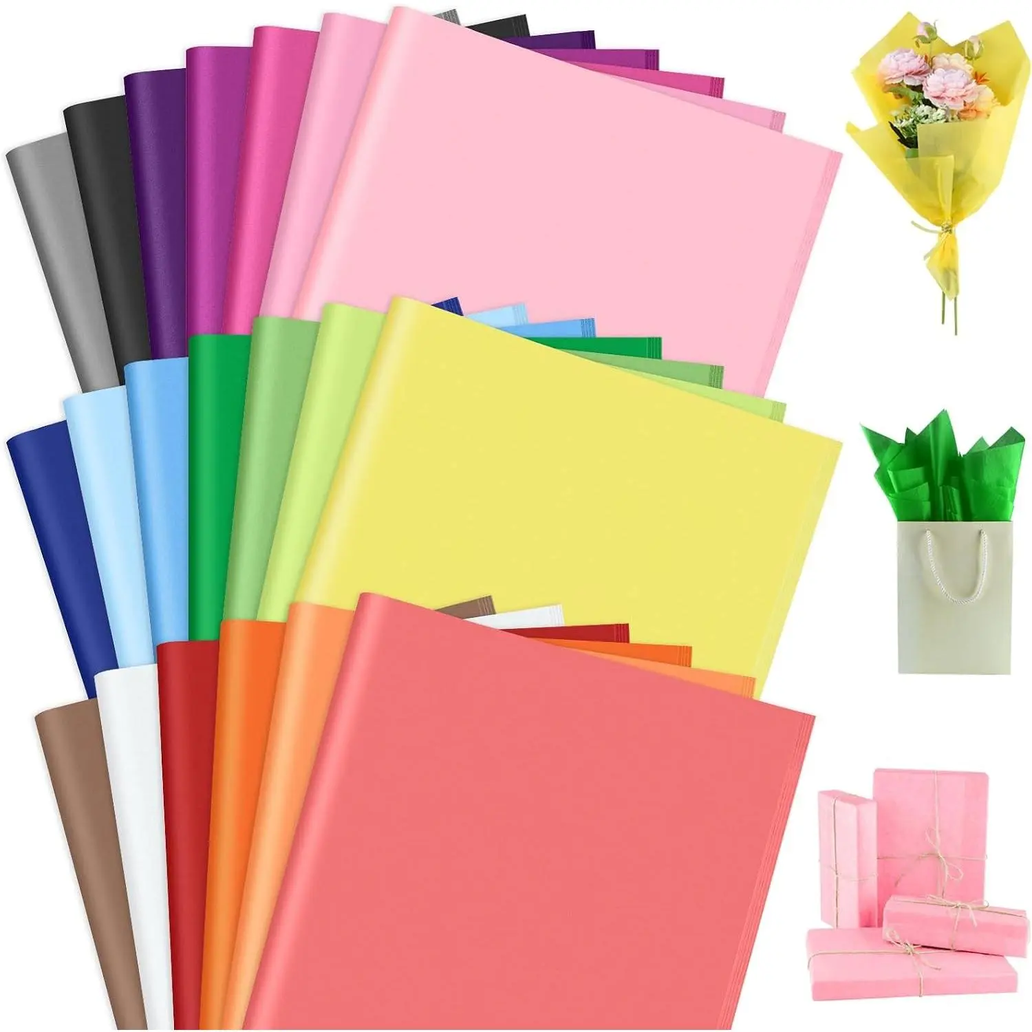 Colored Tissue Paper Bulk Pack, 60 Sheets 20 Colors 14x20 in for Gift Wrapping, Packaging, Art Crafts, Floral & Wedding Decor