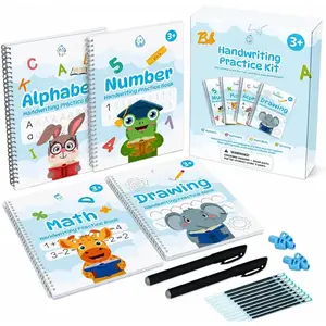 Kiddospace Handwriting Practice Kit - Handwriting Workbook - Includes 4  Workbooks for Math, Numbers, Alphabet & Drawing -Handwriting Practice Books for  - Disappearing Ink Pen Included