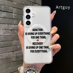 Magnetic Phone Case Supports Wireless Charging for  Samsung Galaxy S26 S23 Ultra S24 Plus FE S25 S22+ Addiction Recovery Proverb Pattern Non-Yellowing Shockproof Soft Silicone Transparent Acrylic Large Hole Cover