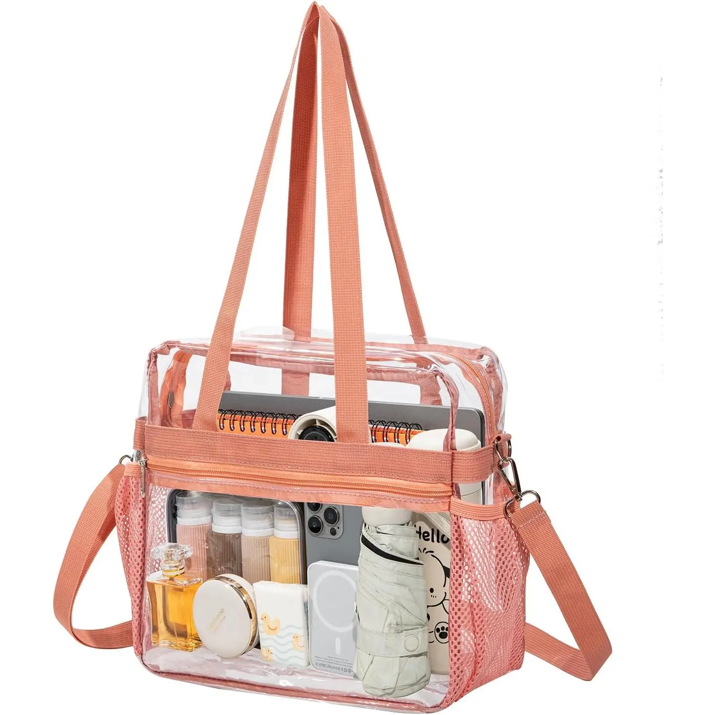 Clear PVC Transparent Tote Bag -  Clear Crossbody Bag with Adjustable & Removable Strap