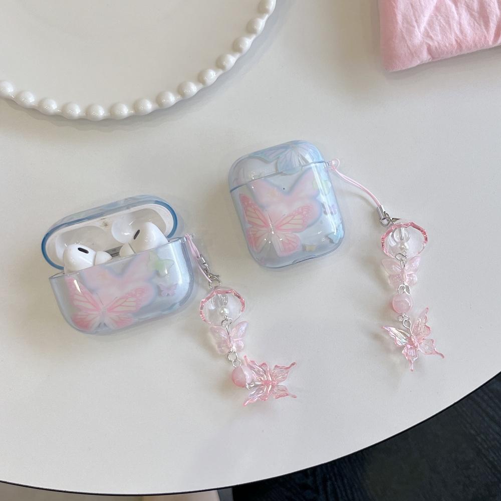 Butterfly Pattern Earphone Case with Keychain, Decorative Earphone Protective Cover, Earphone Accessories Compatible with AirPods, Headset