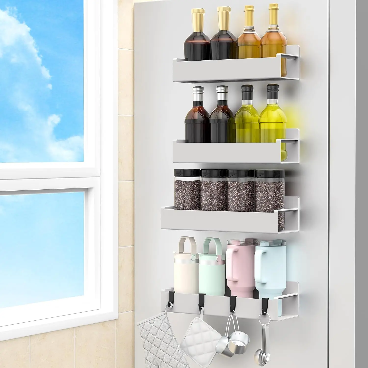 4 Pack   Rack Organizer for Refrigerator and Oven, Light Grey Fridge Organizers and Storage for Kitchen