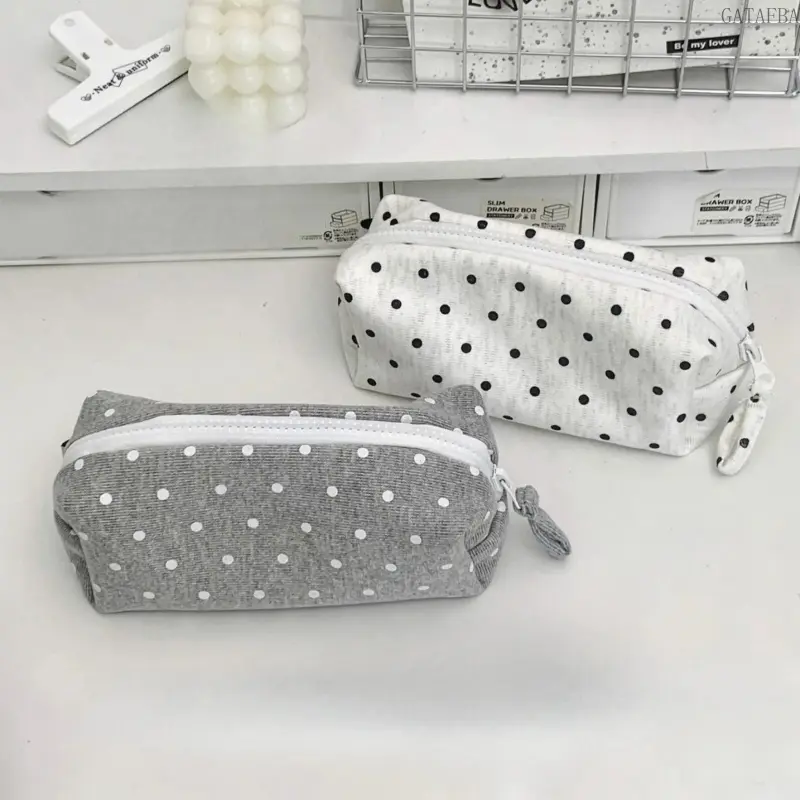 High Aesthetic Polka Dot Pencil Case, Korean Ins Style Desktop Stationery Storage Bag, Cute Organizer Pouch For School Supplies, Suitable For Student Daily Use And Desk Arrangement