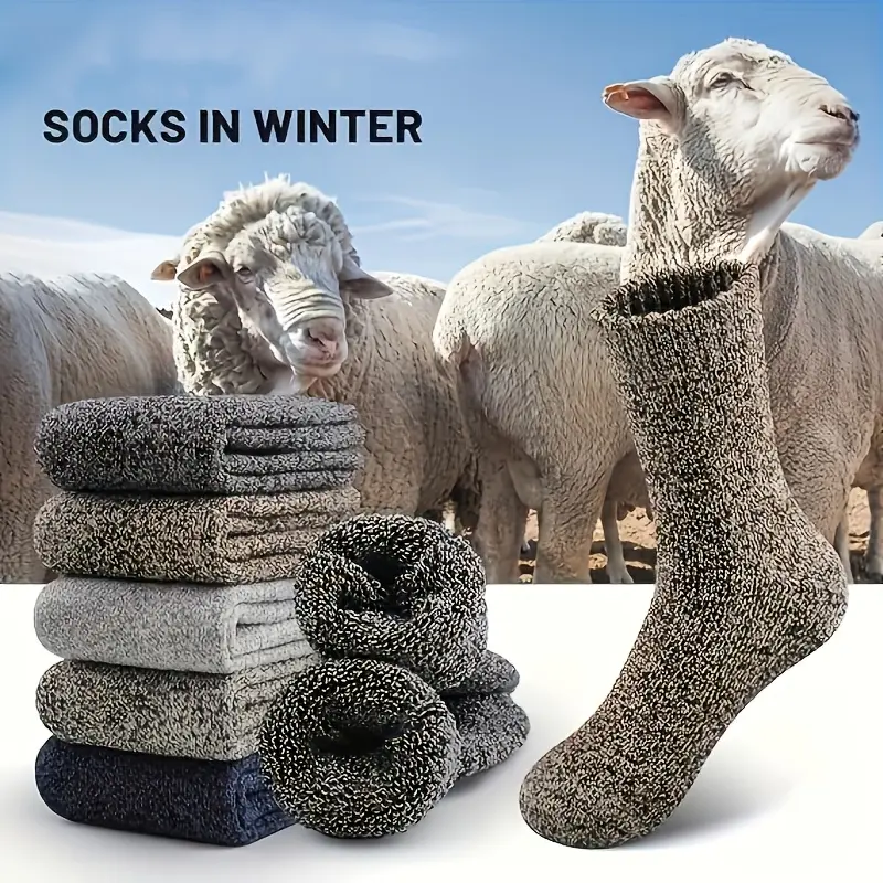5-Pair Random Mixed Colors Men's Thickened Wool-blend Socks - Suitable for Autumn and Winter, Comfortable Solid-color Mid-tube Winter Socks, Soft and Warm, Ideal for Casual or Cold Weather, Comfortable Footwear | Gift Packaging | High-quality Fabric Socks