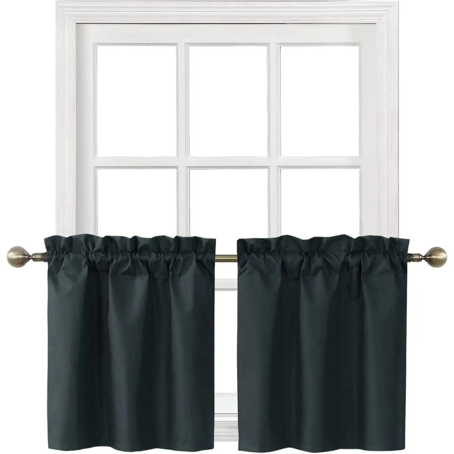 Charcoal Modern Light-Blocking Privacy Rod-Tier Curtains, 2 Panels (26x24" Each), Energy Saving Room Darkening Drapes for Small Windows & Bedroom, Machine Washable Hang Dry Cafe Curtains