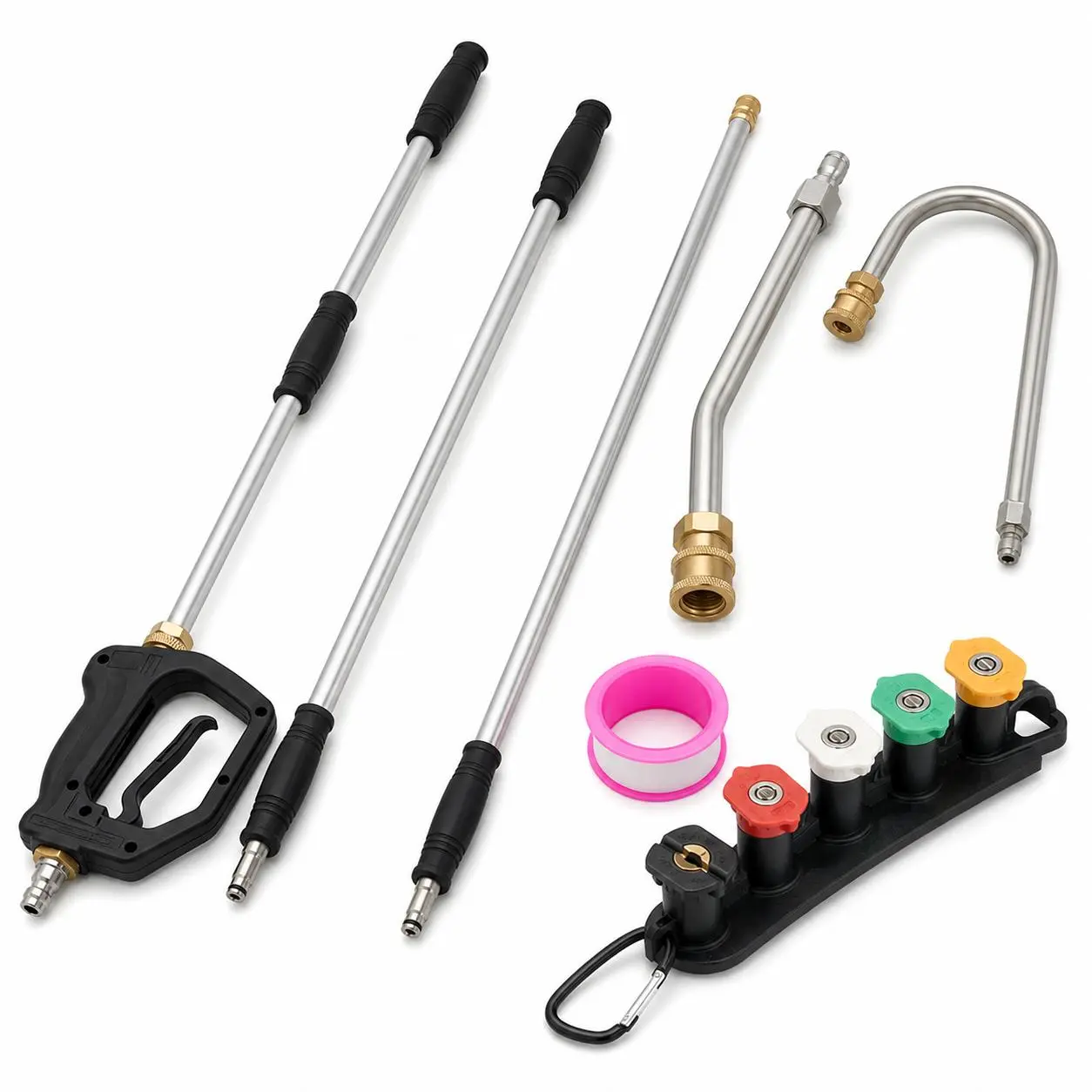 Adjustable Pressure Washer Extension Wand Set – 19ft, 4-Section Telescopic Aluminum Lance, 30° & U-Shaped Curved Wands, 5 Spray Nozzles, General Quick Connect