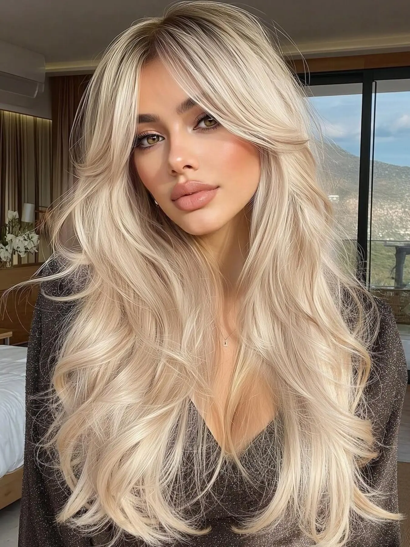 Curly Wig, Free Part Air Bangs Fluffy Layered Long Loose, Heat Resistant For Women, Synthetic Wig