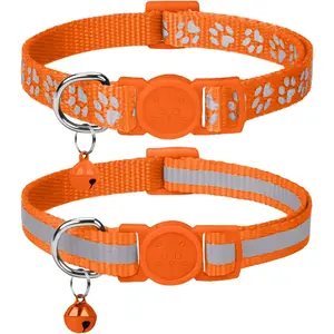 Reflective Cat Collar Breakaway with Bell, High Visibility Night Strip, Lightweight Adjustable Nylon Collar for Boy Girl Cats, 2 Pack, 7.5-12.5 Inch, Orange
