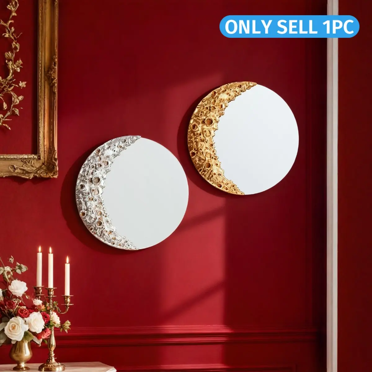 Creative Resin Relief Moon Wall Mirror, Decorative Hanging Mirror, Vintage Style Art Piece, Bedroom & Entryway Accent, Unique Makeup Mirror, Mirror for Entryway