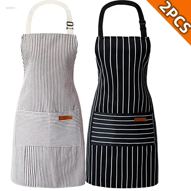 Unisex Adjustable Pocket Cotton-Polyester Blend Bib Apron, Washable Chef Apron for Home Baking, BBQ Use, With Pocket