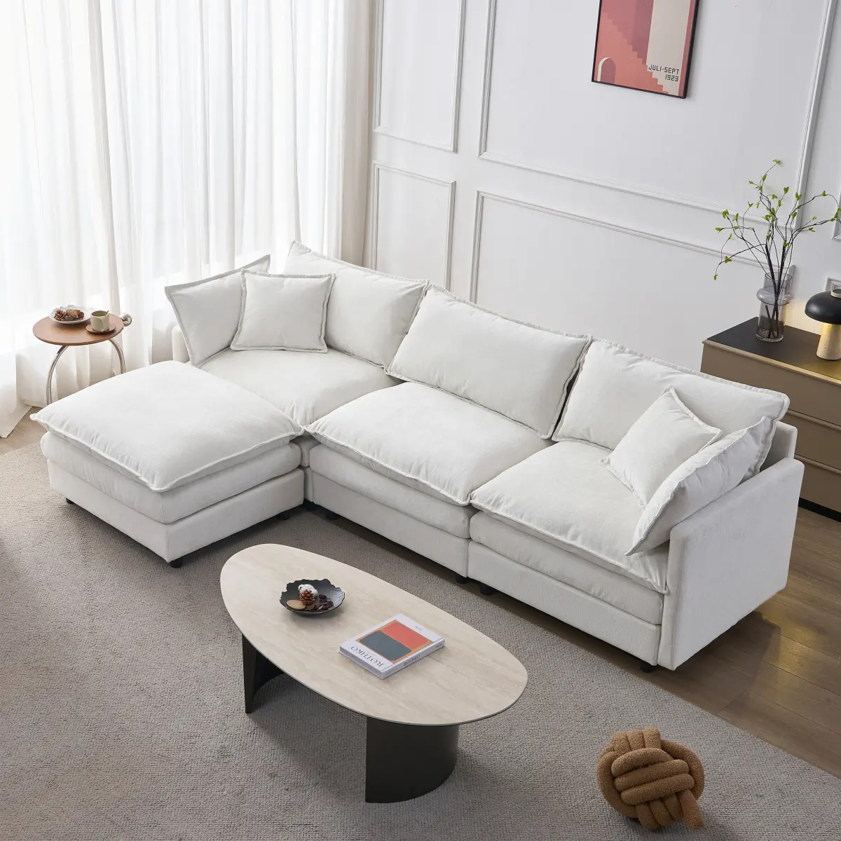 [Bellemave] 105" Modular Sectional Couch,Upholstered Soft Chenille Fabric Sofa,3 Seater with Ottoman L Shape Sofa  for Living Room, Apartment