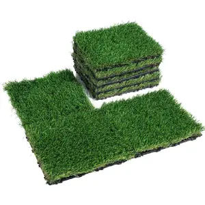 18-Pack Decorative Interlocking Artificial Grass Tiles, 12"x12" Self-Draining Synthetic Turf Deck Mats, Multi-Purpose Indoor-Outdoor Home Decor Flooring for Entryway, Dog Scraper Pads